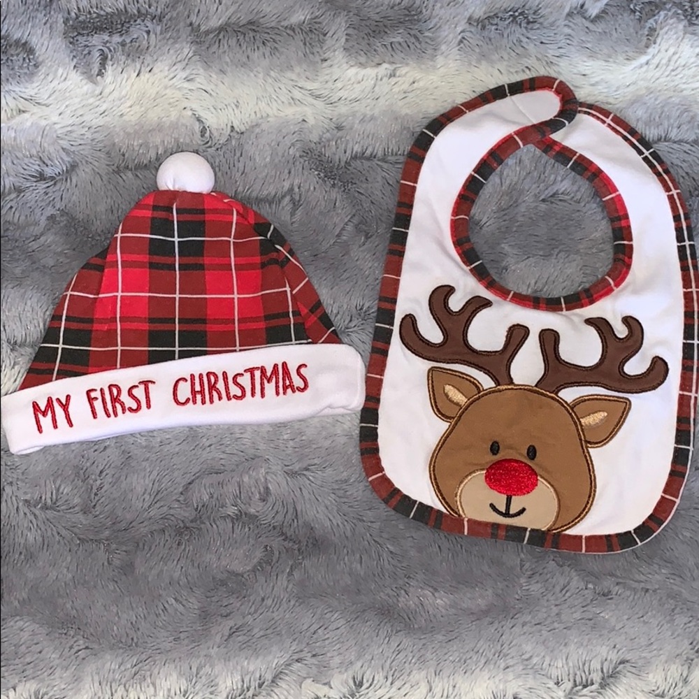 🌹Infant My First Christmas bib & Hat set